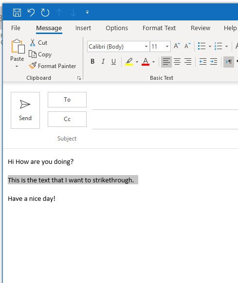 use strike through in outlook for mac email